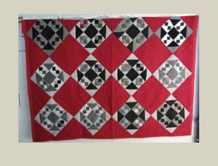 Broken Dishes — Patchwork Quilt, antique Blocks um 1880